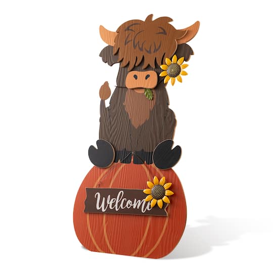 Glitzhome® 30" Fall Wood Highland Cow Porch Decor